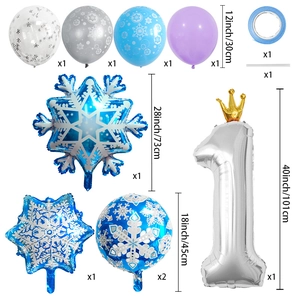 Snowflake balloon set with large silver number 1 and crown for 1st birthday parties