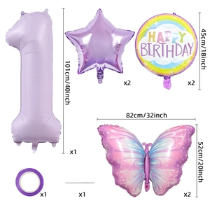 Kit de ballons papillon violet mat dégradé et étoiles pour décoration de fête