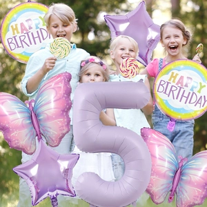 Kit de ballons papillon violet mat avec grand chiffre 5 pour décoration d'anniversaire