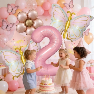 Set di palloncini a farfalla e margherita pastello per festa di 2° compleanno