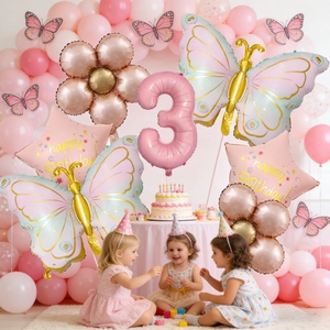Set di palloncini farfalla rosa per decorazione festa di terzo compleanno bimbi