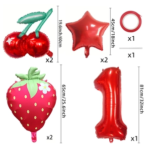 Kit ballons anniversaire avec fraises cerises étoiles et grand chiffre un rouge décor