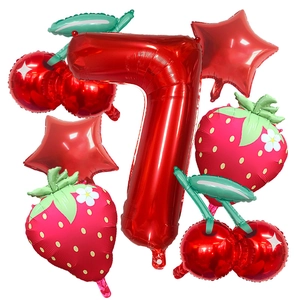 Kit de ballons 7 ans rouge avec fraises, cerises et étoiles en aluminium pour décoration