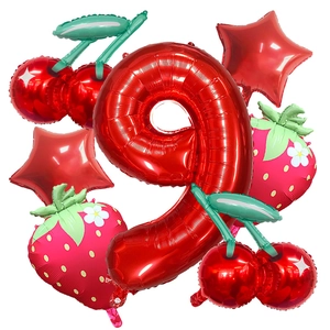 Set de 7 ballons fruits avec chiffre 9, cerise, fraise et étoiles pour décoration de fête