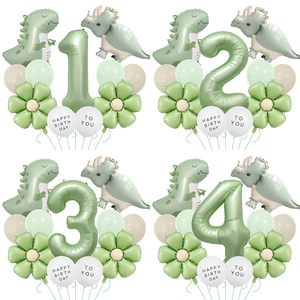 Dinosaur Theme Birthday Balloon Party Decoration Aluminum Foil Latex Balloons For Boys Jungle Birthday Party Sage Green