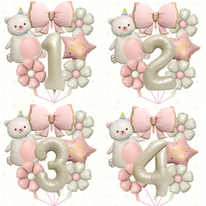 Aluminum Foil Birthday Balloons Cartoon Bear Bowknot Daisy Flower Cream Pink Party Decoration Props For Girls