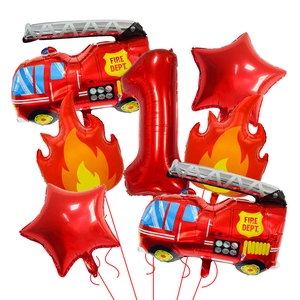 7-piece firefighter party balloon set including fire truck and red number one balloon