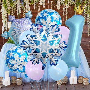 Blauwe sneeuwvlok en kroon nummer 1 folieballon set voor winter thema verjaardagsfeest