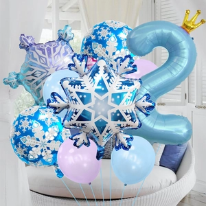 Blauwe 40-inch nummer 2 folieballon met gouden kroon en sneeuwvlokken voor 2e verjaardag