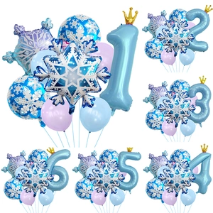 Sneeuwvlok Aluminiumfolie Ballon Set Winter Frozen Thema Nummer Een Tot Negen Met Kroon Verjaardagsfeest Decoratie Kinderspeelgoed