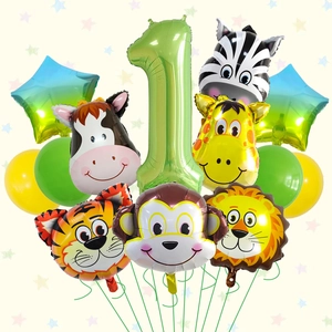 Set di palloncini animali della giungla con numero uno verde e palloncini foil leone tigre