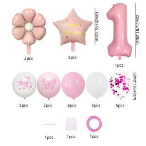 Pink and white daisy butterfly balloon set with number one for birthday party decoration