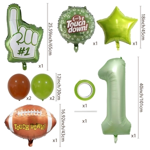 Football 1st birthday balloon set with number one and green foil sports decorations