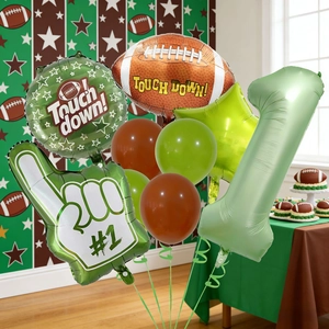Football theme 1st birthday balloon set with Touch Down and number 1 foil balloons