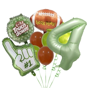 Detail of American football balloon set with green latex and foil sports decorations