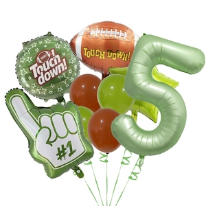 American football party balloon set with number 5 and touch down theme decorations