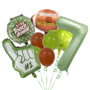 Detailed American football balloon set featuring touch down prints and number seven balloon