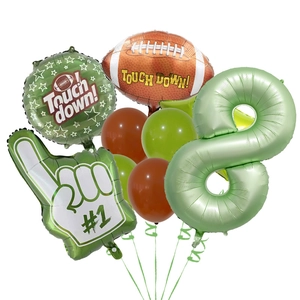 Detail of American football balloon set including foil number 8 and Touch Down graphics