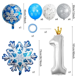 Set di palloncini tema Frozen con grandi fiocchi di neve in alluminio e numero 1 argento
