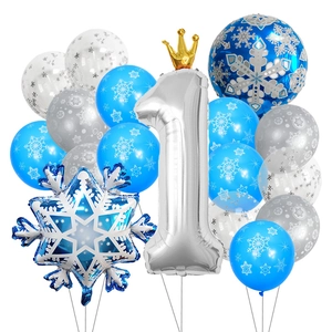 Set palloncini 1° compleanno a tema fiocchi di neve con numero uno argento e corona