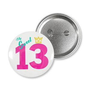 Badge anniversaire My Sweet 13 de 58mm en fer-blanc avec épingle pour décoration