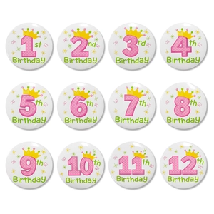 Lot de 12 badges d'anniversaire colorés de 1 à 12 ans pour accessoires de fête