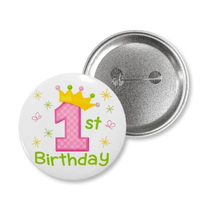 Badge de 1er anniversaire de 58 mm en fer-blanc avec couronne et motifs d'étoiles
