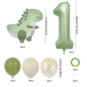 Kit ballons dinosaure vert olive avec chiffre un pour décoration premier anniversaire garçon