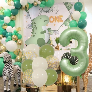 Kit ballons anniversaire 3 ans dinosaure vert olive avec ballons mats et chiffres