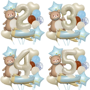 Decoración de Fiesta de Cumpleaños de Oso de Pastel Mate Globos de Papel de Aluminio Avión Estrella Corazón Globos de Látex