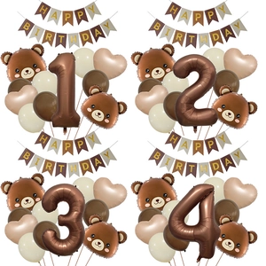 Decoración de Globos de Cumpleaños de Oso Lindo Globos de Papel de Aluminio y Látex Con Pancarta Happy Birthday Para Niños 1-9 Años