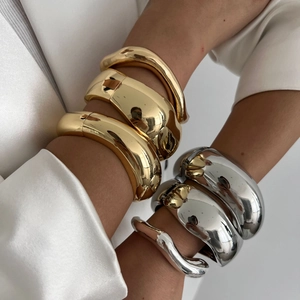 Minimalist Alloy Chunky Bangle For Women Gold Silver Plated Geometric Organic Shape Hinged Cuff Bracelet Fashion Jewelry Gift