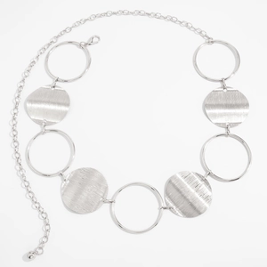 Silver punk hip hop waist chain with hollow rings and textured discs for women