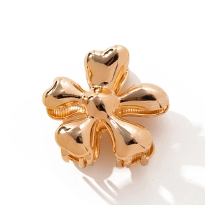 Elegant gold flower hair claw clip with five petals made of high-quality alloy metal