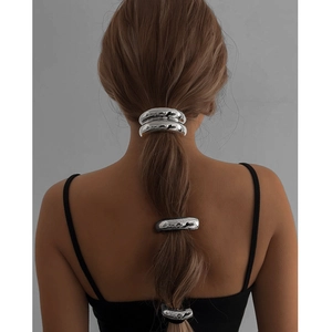 Lot d'élastiques à cheveux minimalistes en alliage argenté avec finition lisse et polie
