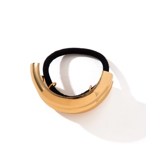 Minimalist geometric gold alloy ponytail hair tie with a high-elastic black rubber band