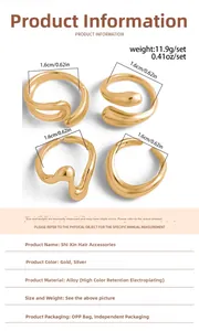 Detailed size specifications for 4-piece irregular gold alloy rings with dimensions and weight