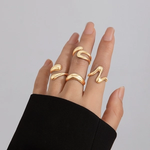 Irregular Liquid Metal Rings Alloy Lava Geometric Open Adjustable Wave Organic Minimalist Modern Jewelry For Women