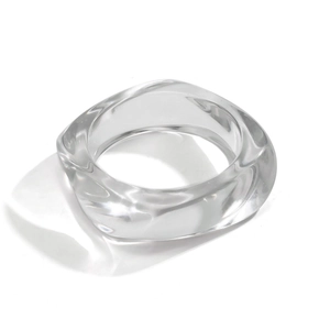 Minimalist clear acrylic bangle with transparent finish and rounded square profile