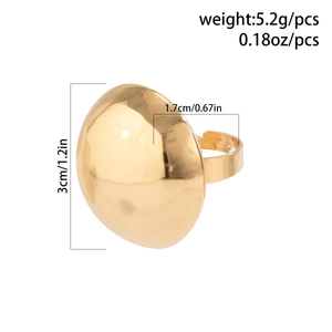 Detailed view of large gold domed ring with dimension markings and weight info