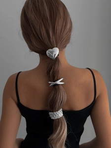 Ensemble de 3 accessoires cheveux en alliage argenté, motifs cœur et froissés