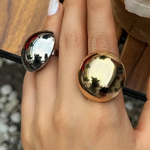 French Style Exaggerated Dome Metallic Ring For Women Minimalist Mirror Polished Gold Silver Plated Chunky Statement Finger Ring Jewelry