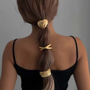 Chouchous en Alliage Métallique pour Femmes Cœur Plissé Forme en X Élastiques à Cheveux Porte-Queue de Cheval Or Argent Accessoires