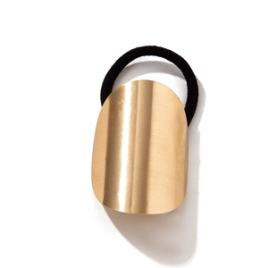 Minimalist golden metal arc hair tie with black high-elastic band for ponytail