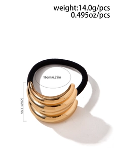 Dettaglio dell'elastico per capelli in metallo dorato con dimensioni e peso 14g