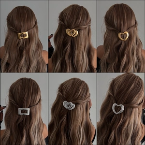 Pinces À Cheveux En Alliage Géométrique Plaqué Or Argent Coeur Rectangle Épingle À Cheveux Accessoires Minimalistes Pour Femmes