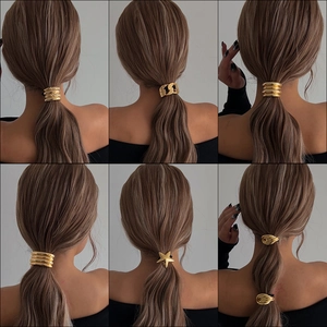 Elastico per Capelli in Lega di Metallo Minimalista Polsino per Coda di Cavallo Oro Argento Placcato Geometrico Stella Catena Donna