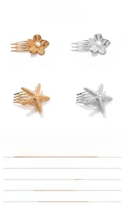 Detail of starfish and flower hair combs in gold and silver alloy finish