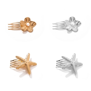 Elegant gold and silver starfish and pearl flower hair combs for beach wedding styling