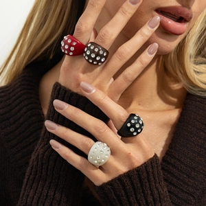 Set of punk resin bangles with rhinestones in red, brown, black and cream colors